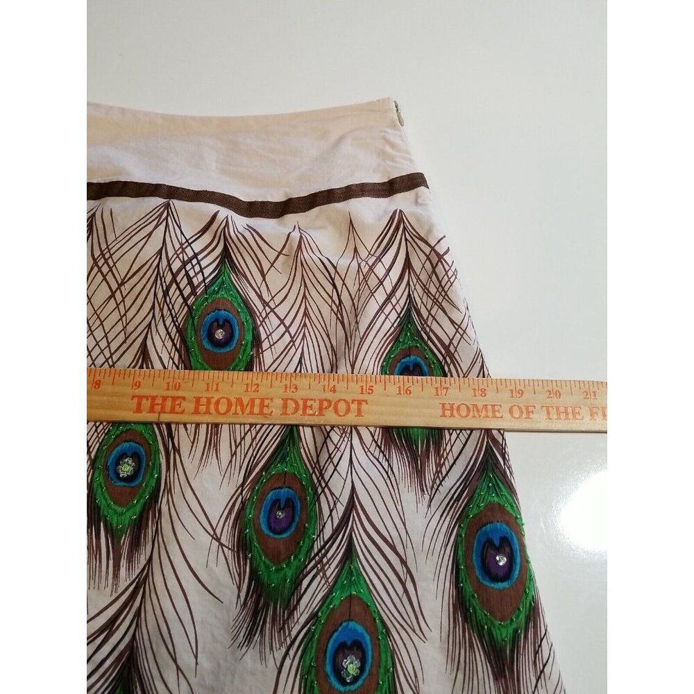 Bamboo Traders Women's Skirt Size 4P Beaded Peacock Feathers Cotton Lined A line - Picture 9 of 12